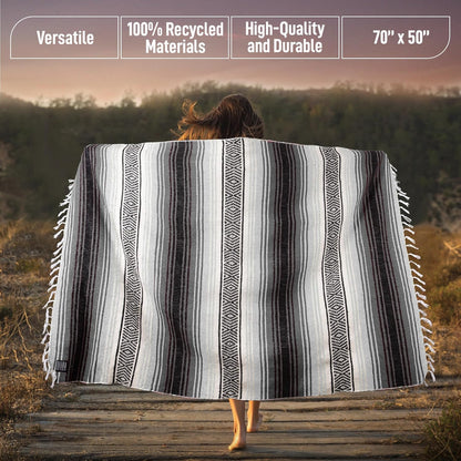 Hydration Nation Authentic Large Handwoven Mexican Blanket - Soft Yoga - Durable Serape - Lightweight Falsa, Beach, Camping, Picnic, Outdoor 70"x50" - Mandarin