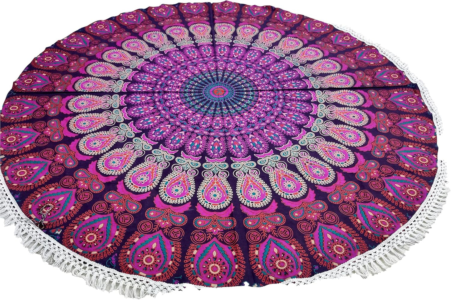 Mandala Round Beach Tapestry Boho Hippie Blanket Bohemian Large Table Cloth Home Decor Yoga Mat Meditation Picnic Rug Throw Hippy Gypsy Tablecloth Roundie (42 Inches, Orange And Blue)