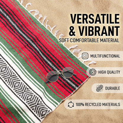Hydration Nation Authentic Large Handwoven Mexican Blanket - Soft Yoga - Durable Serape - Lightweight Falsa, Beach, Camping, Picnic, Outdoor 70"x50" - Mandarin