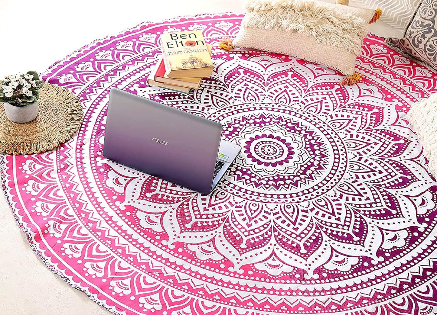 raajsee Purple Round Beach Tapestry Hippie/Boho Beach Blanket Mandala/Indian Cotton Throw - Round Tablecloth/Home Decor/Indie Rug Yoga Mat Meditation Picnic Rugs 127 CM / 50 INCHE Circle