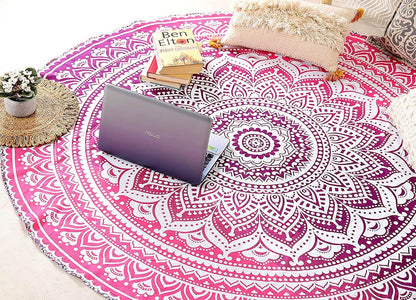raajsee Purple Round Beach Tapestry Hippie/Boho Beach Blanket Mandala/Indian Cotton Throw - Round Tablecloth/Home Decor/Indie Rug Yoga Mat Meditation Picnic Rugs 127 CM / 50 INCHE Circle
