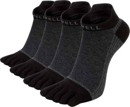 VWELL Cotton Toe Socks Five Finger Socks No Show Crew Athletic Running Socks 4 Pairs,Size 7-11
