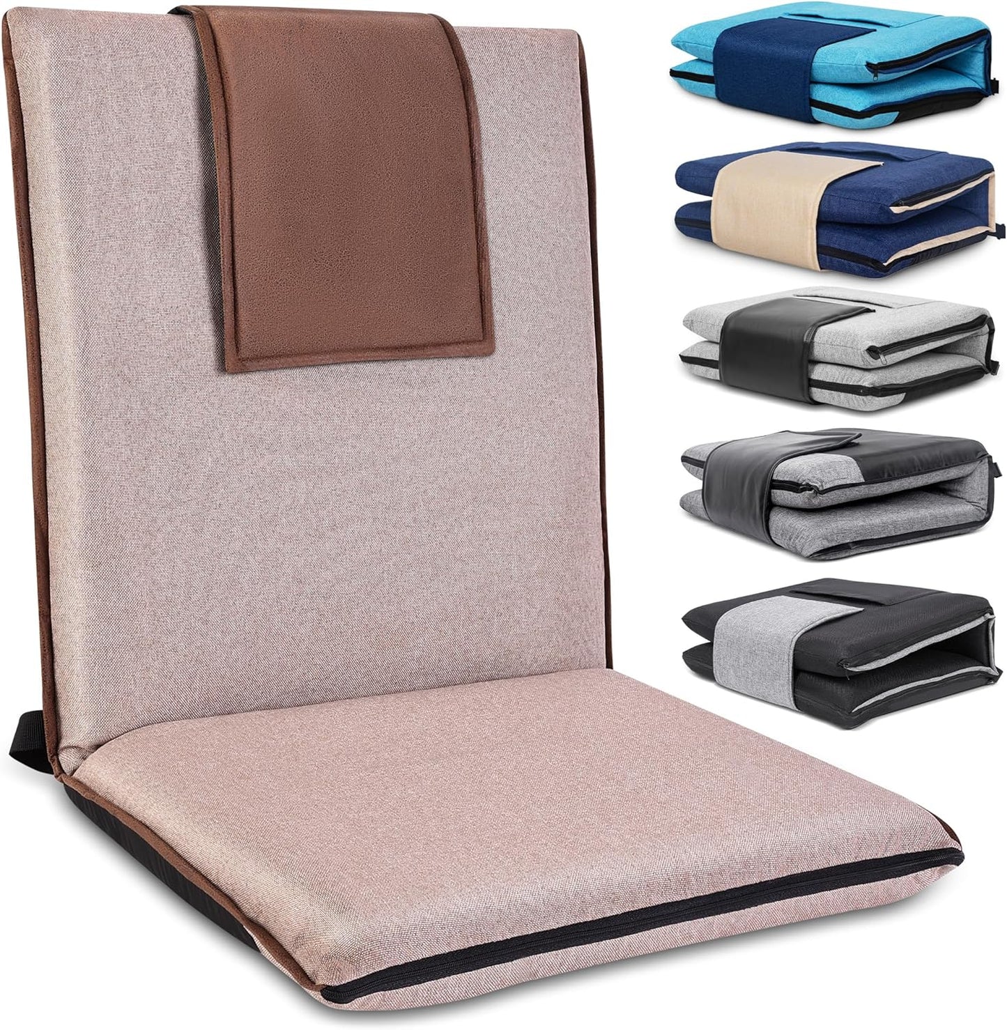 Floor Chair with Back Support 14-Position Adjustable Floor Chair Portable Ground Seating for Adults & Kids Foldable Meditation Seat with Japanese KOYO Bearings & Washable Linen Cover (Coffee)