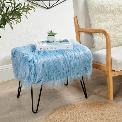 Home Soft Things Green Mongolian Faux Fur Ottoman, Desert Sage, 19'' x 13'' x 17'', Cozy Plush Fluffy Ottoman Foot Rest Stool for Living Room Bedroom Entryway Makeup Bench End of Bed Home Décor