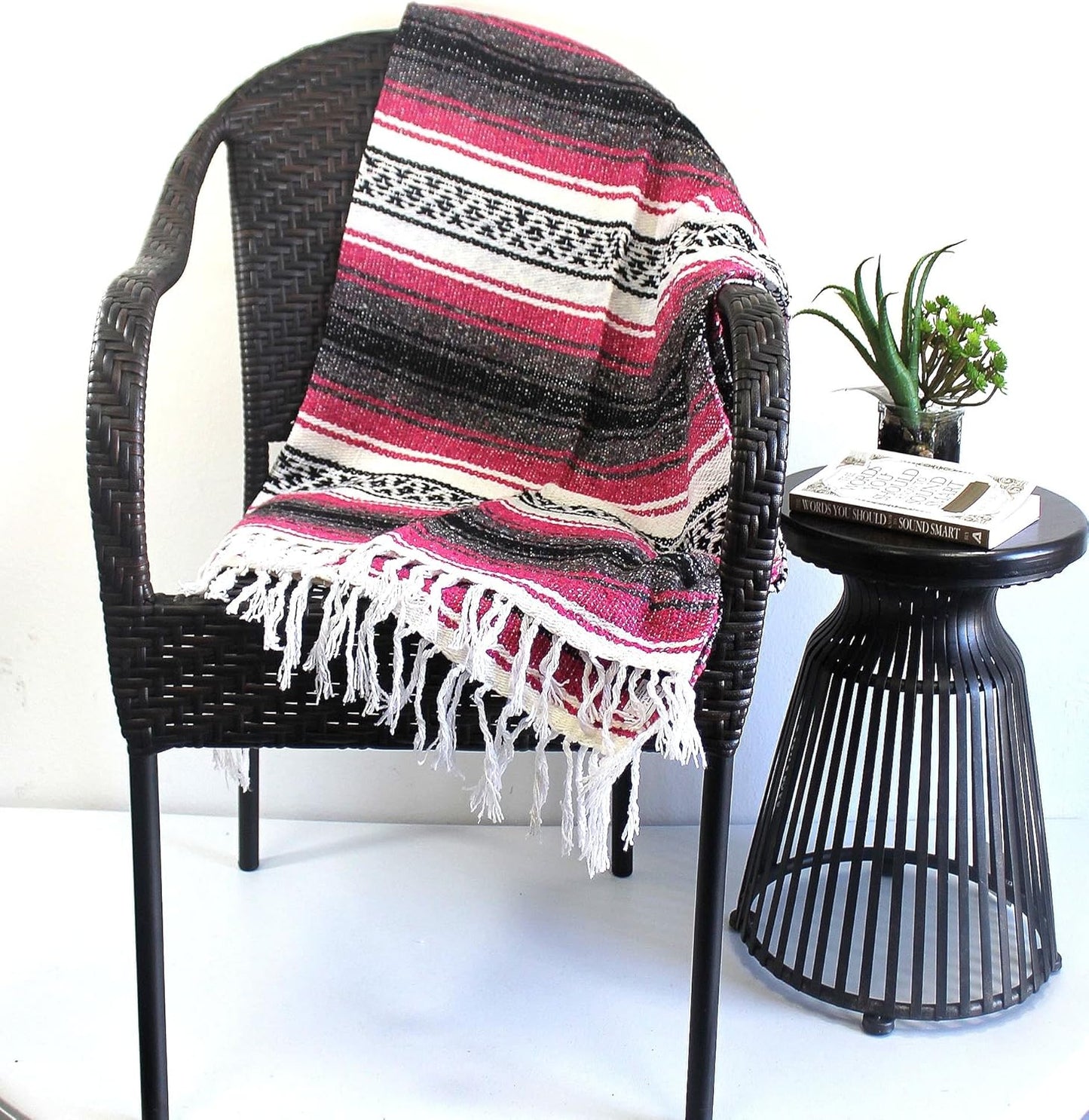 Del Mex Classic Mexican Blanket, Large Authentic Woven Falsa Throw (70"x50"), Artisan Southwest Décor for Beach, Yoga, Outdoors (Lavender)