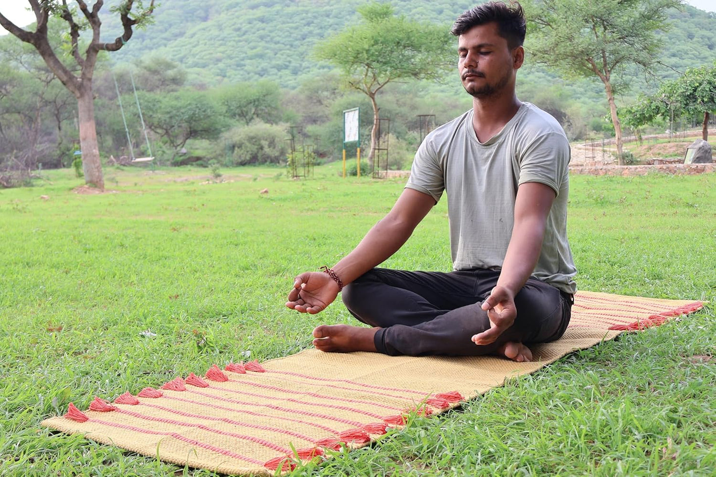 Cotton Organic Yoga Mat - Eco-Friendly Hand-Woven Rug - Handloom Foldable Yoga Mat for Everyday Fitness Maditation Rug - (24”x72”)