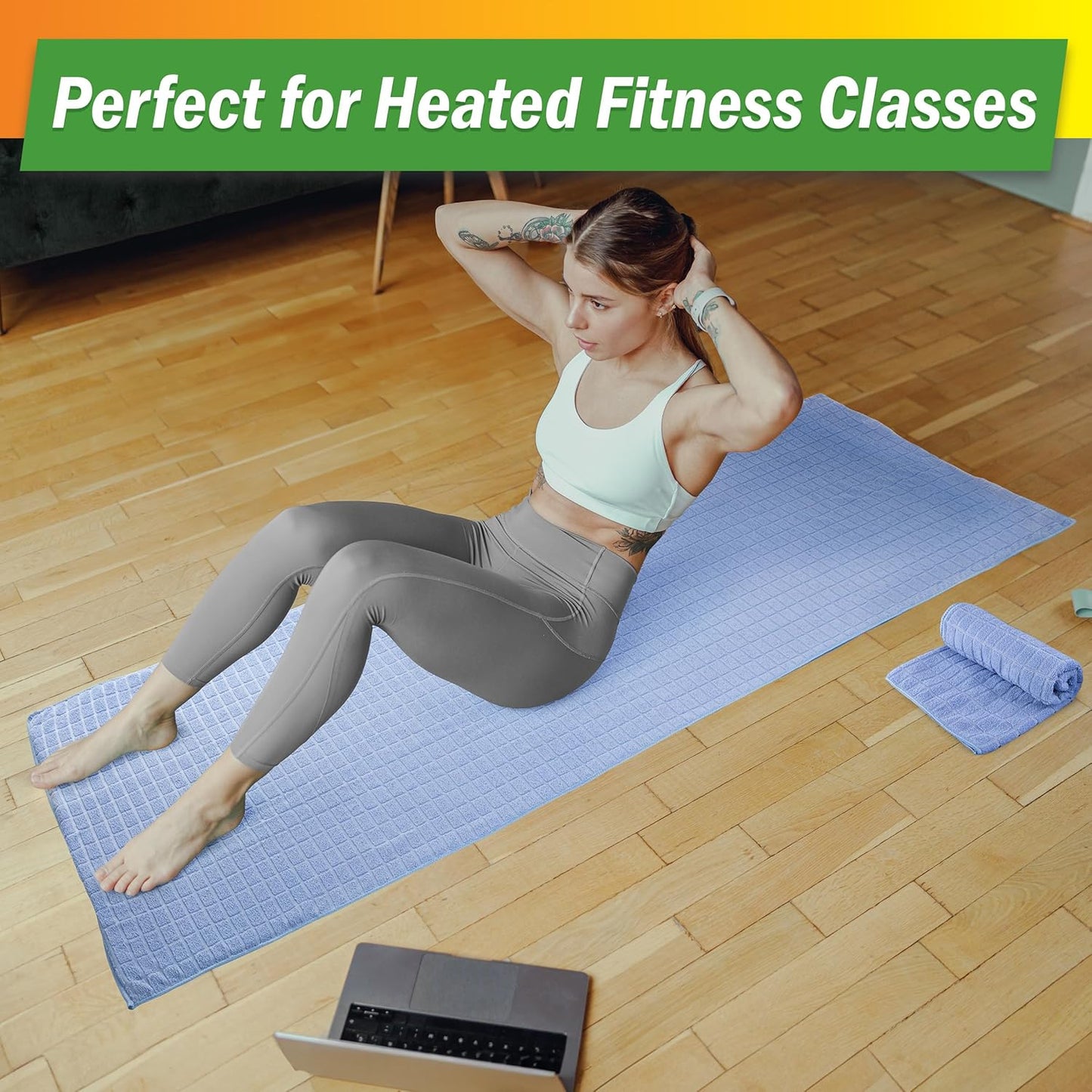 Yoga Mat Towel and Gym Towel Set - 2-Piece Non Slip Set for Hot Yoga, Pilates, and Gym - 72” x 24” Sweat Absorbent and Quick Drying Blanket with Corner Pockets for Mats by Wakeman (Gray)