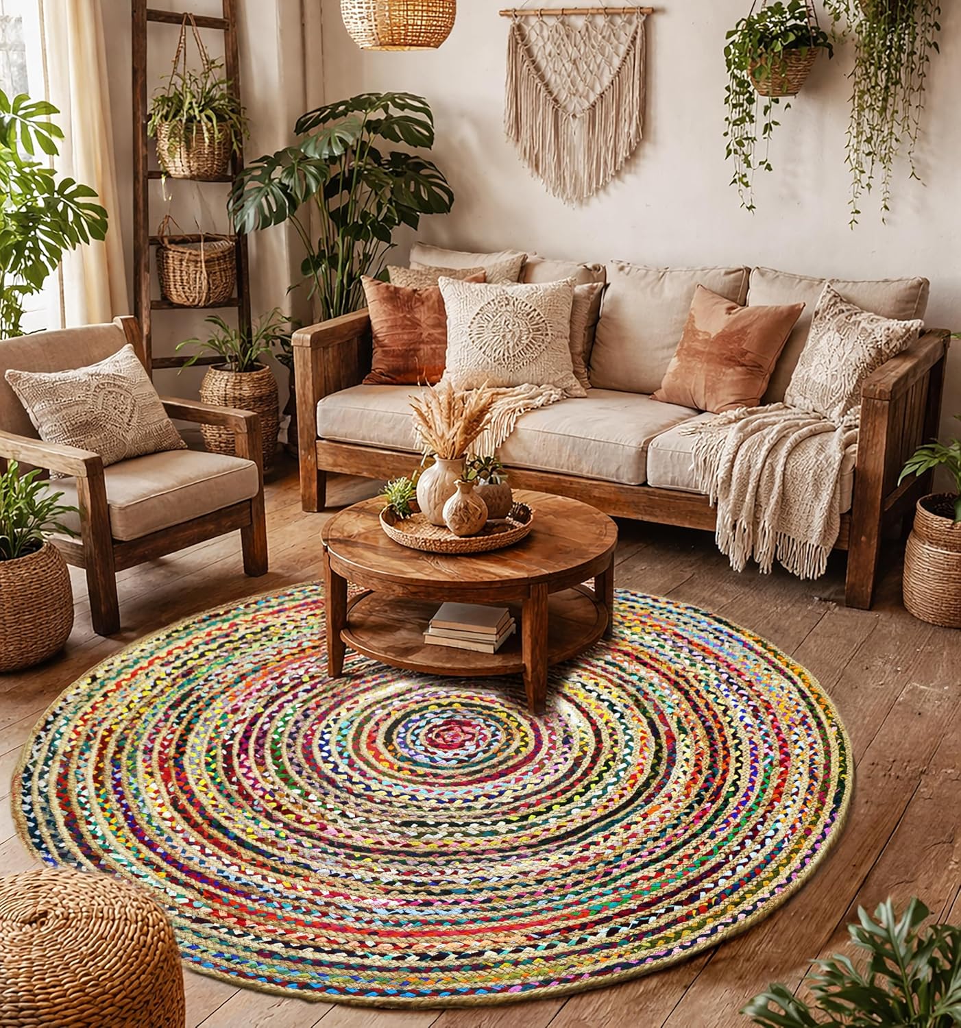 COTTON CRAFT Jute Rug - 2 Pack Braided 100% Jute Door Mat - Woven Neutral Reversible Small Rug - Entryway Kitchen Living Room Bedroom Bathroom Farmhouse Rustic Boho Throw Mat - 22 x 34 - Natural