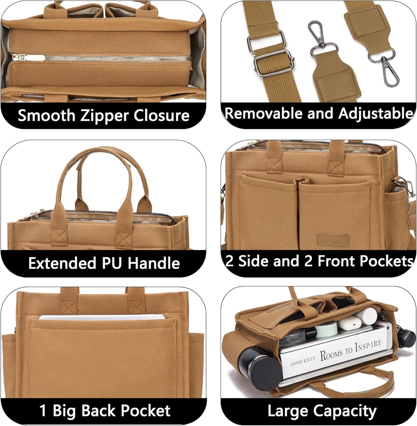 ZHMO Canvas Tote Bag for Women,Women's Bags Crossbody Bags Work Laptop Tote Bag Large Handbags Purse for Travel Nurse Teacher