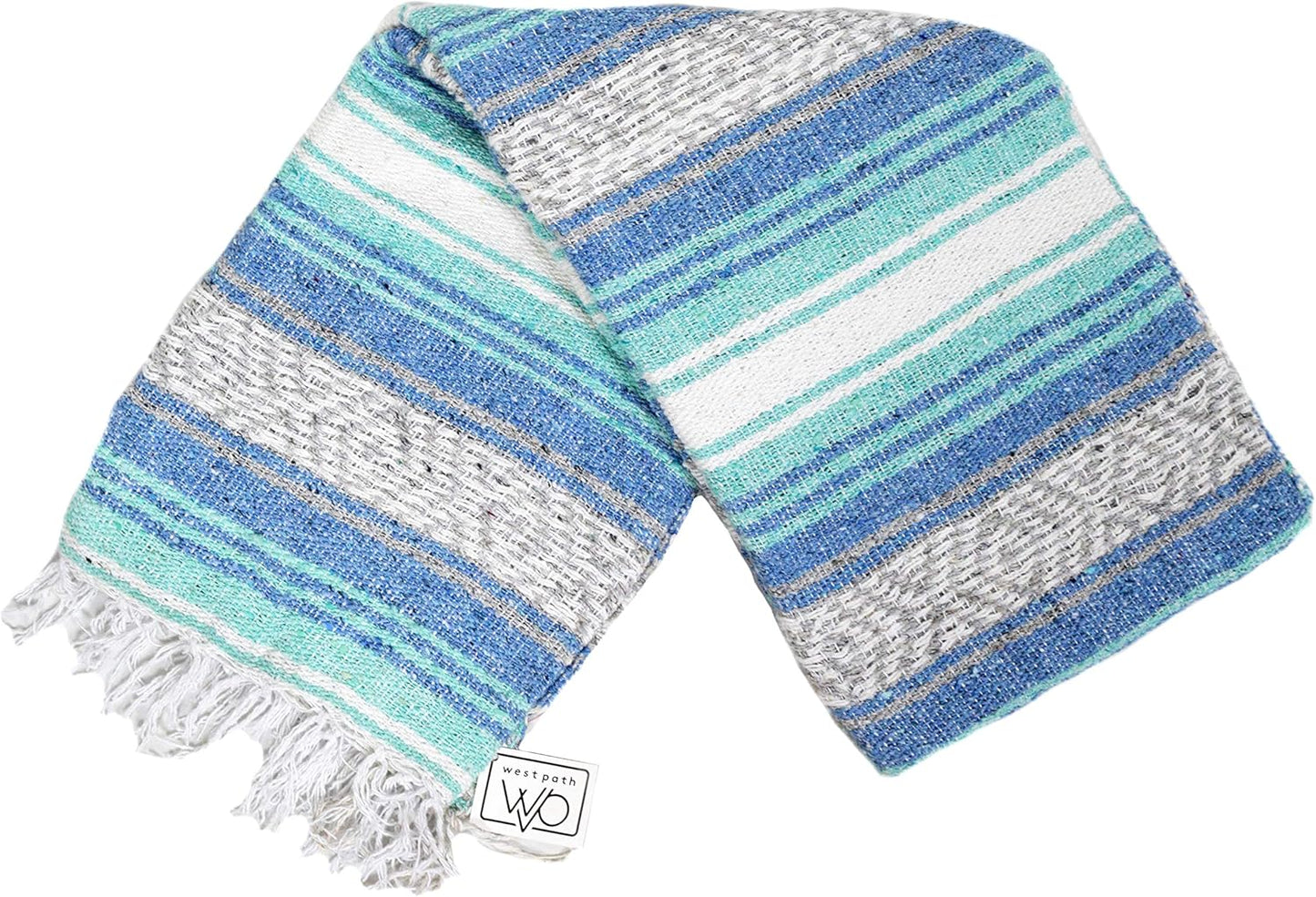 Open Road Goods Multi Color Mexican Falsa Blanket - Handwoven in Mexico - Great for The Beach, Picnics, Yoga, or a Throw! (Mint/Purple)