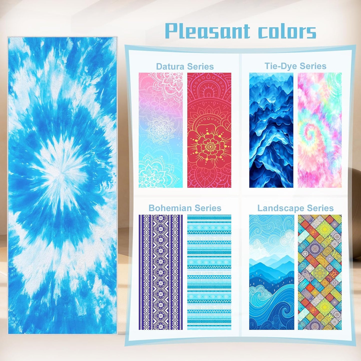 Yoga Mat Towel,Hot Yoga Towel High-Definition Pattern,Machine Washable with Ultra-Absorbent Yoga Towels for Hot Yoga Non Slip for Fitness,Exercise,Pilates,72 x 27 in,Pink and Green Gradient