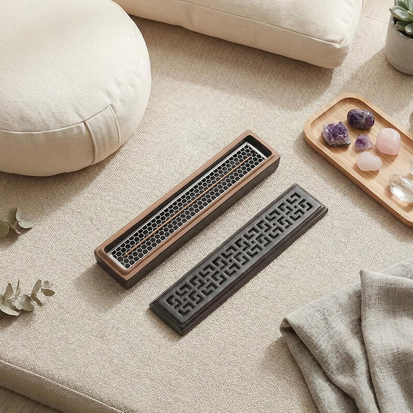 CEREMONY Incense Holder for Sticks, Ceramic Insence-Stick Holder Ash Catcher, Incense Holder Timkburner for Meditation Yoga Spa Room Incense Holder (Lever Brown)