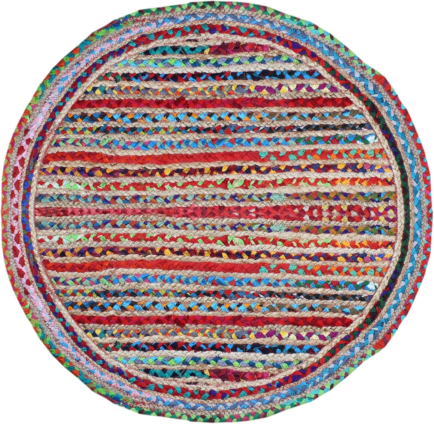 Collection Circle Area Rug - 3 x 3 Ft' Beige and Black Geometric Pettern Jute Mat Ideal for High Traffic Area in Hallway Bedroom Living Room Dining Room Kitchen Terrace Yoga Mat