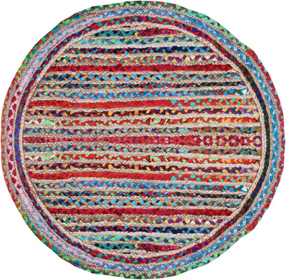 Collection Circle Area Rug - 3 x 3 Ft' Beige and Black Geometric Pettern Jute Mat Ideal for High Traffic Area in Hallway Bedroom Living Room Dining Room Kitchen Terrace Yoga Mat