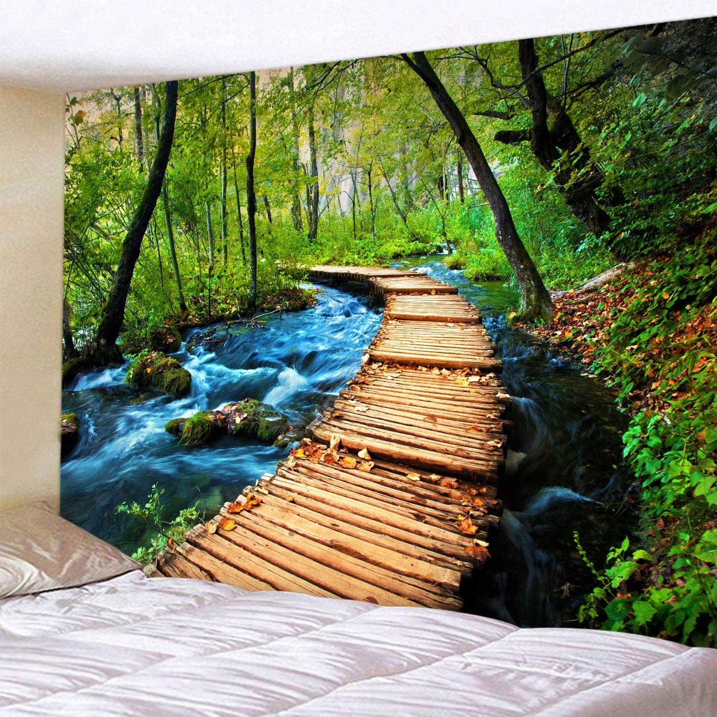 LYFANS Wooden Bridge Water Printing Fabric Tapestry Decorative Wall Art Tablecloth Bed Cover Picnic Carpet Beach Towel Bedroom Dormitory Living Room Multi functional Tapestry 79 x 59 inches