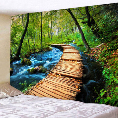 LYFANS Wooden Bridge Water Printing Fabric Tapestry Decorative Wall Art Tablecloth Bed Cover Picnic Carpet Beach Towel Bedroom Dormitory Living Room Multi functional Tapestry 79 x 59 inches