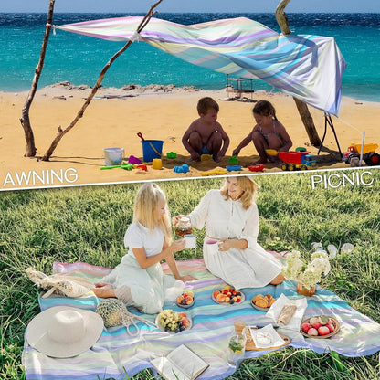 BYDOLL Beach Blanket Waterproof Sandproof Large Sand Free,78''X81''/10'X9' Oversized Sandless Lightweight Blanket Picnic Mat for Beach Travel Camping Hiking with Stakes