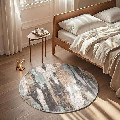 Carvapet 4ft Washable Round Rugs, Modern Abstract Circle Rug, Non Slip Rubber Backing Foldable Low Pile Carpet for Living Room Bedroom, 4ft Red/Orange Rug