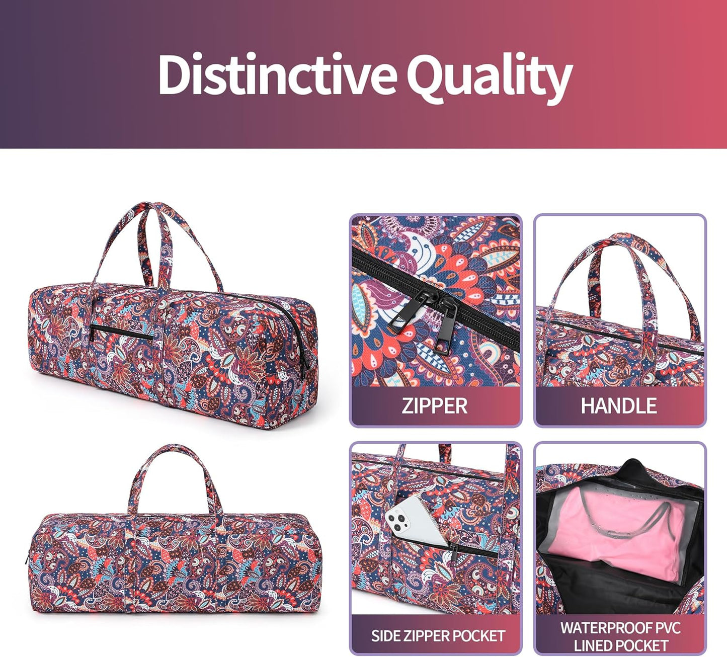 Boulder Bee | Yoga Mat Bag | Large Yoga Mat Carrier with Wet Pocket | Yoga Gifts | Gym Tote Bag for Women