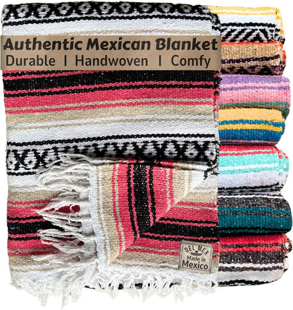 Del Mex Classic Mexican Blanket, Large Authentic Woven Falsa Throw (70"x50"), Artisan Southwest Décor for Beach, Yoga, Outdoors (Lavender)