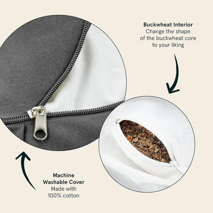 Retrospec Sedona Zafu Meditation Cushion with Buckwheat Hull Fill - Adjustable Yoga & Pilates Equipment Support - 17in Crescent Cotton Cover