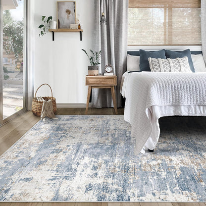 XLUEZ 8x10 Area Rugs for Living Room, Washable Modern Abstract Large Area Rug Neutral Soft Non Slip Kids Rug Stain Resistant Indoor Carpet for Bedroom Nursery Dining Children's Room(Blue, 8'x10')