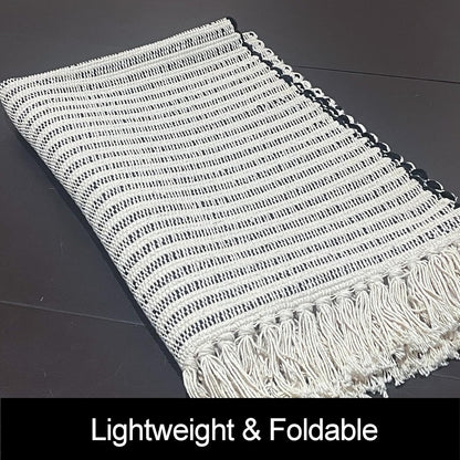 Chardin home Beige & Ivory Providence Runner 2.5x8 feet |Hand Woven Farmhouse Rug with Hand Knotted Fringes|Great in Kitchens entryways Hallways Bathrooms Meditation Yoga Mat|Reversible Cotton Rug