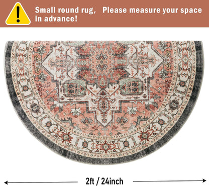 Carvapet 4ft Washable Round Rugs, Modern Abstract Circle Rug, Non Slip Rubber Backing Foldable Low Pile Carpet for Living Room Bedroom, 4ft Red/Orange Rug