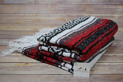 Open Road Goods Blue Mexican Blanket - Authentic Serape Falsa Blanket - Handmade