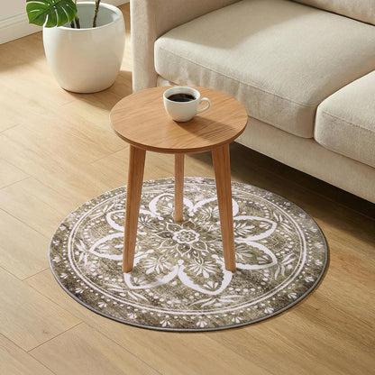 Carvapet 4ft Washable Round Rugs, Modern Abstract Circle Rug, Non Slip Rubber Backing Foldable Low Pile Carpet for Living Room Bedroom, 4ft Red/Orange Rug