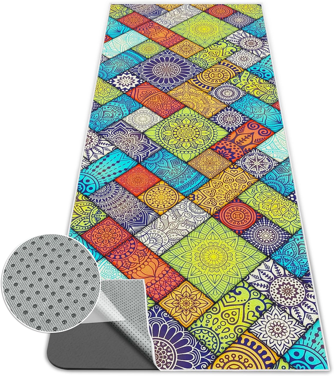 Yoga Mat Towel,Hot Yoga Towel High-Definition Pattern,Machine Washable with Ultra-Absorbent Yoga Towels for Hot Yoga Non Slip for Fitness,Exercise,Pilates,72 x 27 in,Pink and Green Gradient