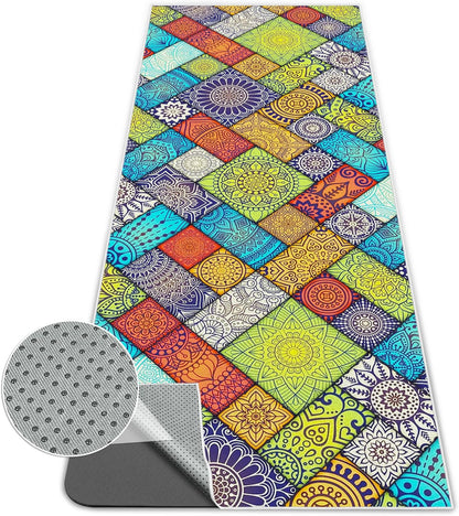 Yoga Mat Towel,Hot Yoga Towel High-Definition Pattern,Machine Washable with Ultra-Absorbent Yoga Towels for Hot Yoga Non Slip for Fitness,Exercise,Pilates,72 x 27 in,Pink and Green Gradient
