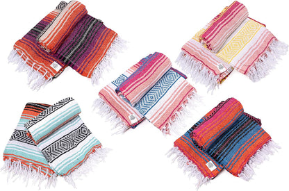 La Montana Authentic Mexican Blanket (10-Pack) - 74in x 50in Woven in Mexico - Falsa Throw for Yoga Studio, Picnic/Camping/Beach, Saddle Blanket, Bed/Home Decor (Assorted Neutrals)