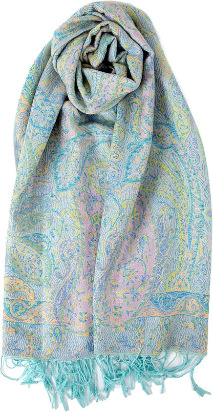 Achillea Reversible Paisley Pashmina Rave Scarf – Exotic Indian Shawls and Wraps for Evening Dresses, Festivals, All Seasons - Colors B