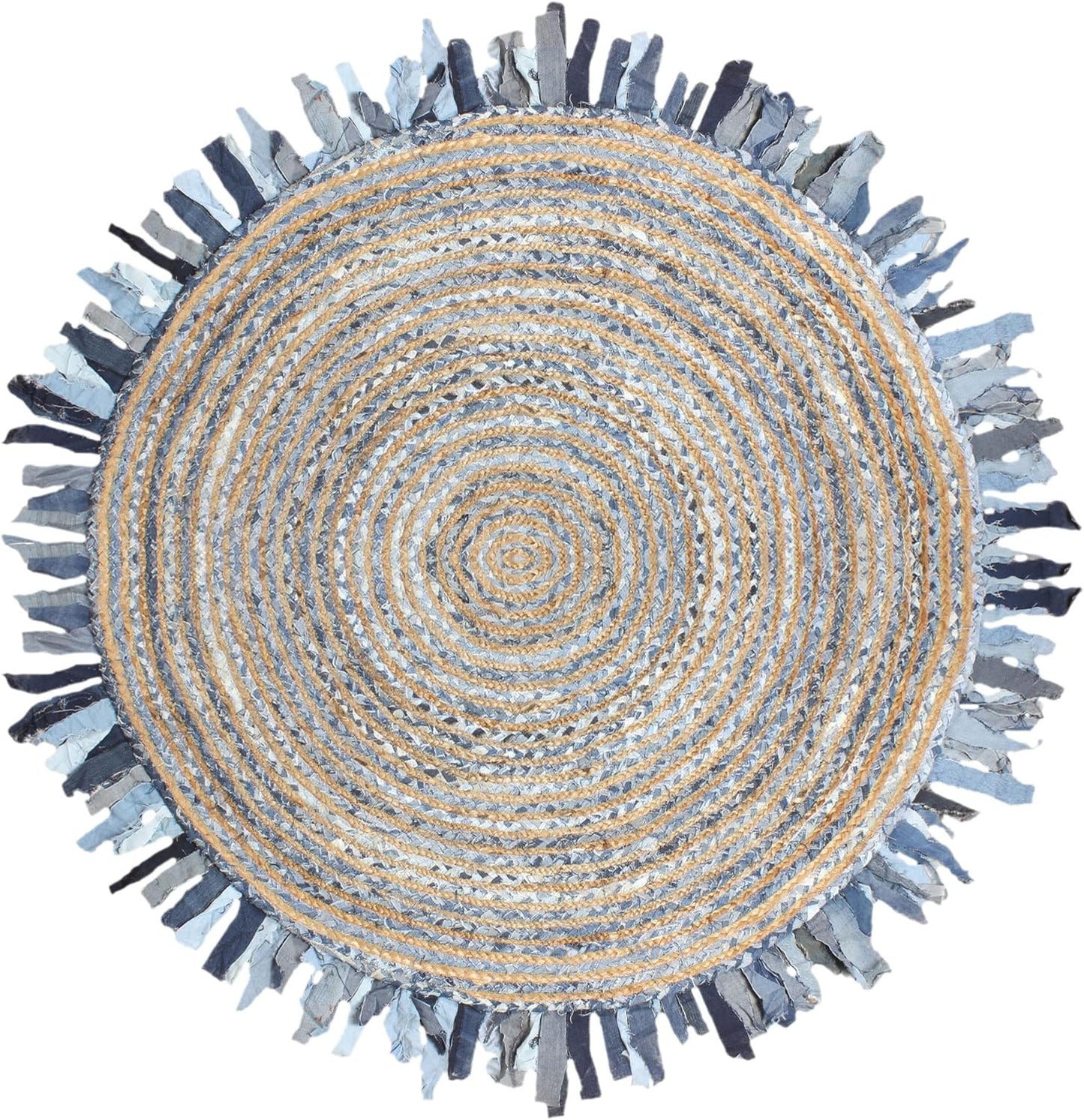 Collection Circle Area Rug - 3 x 3 Ft' Beige and Black Geometric Pettern Jute Mat Ideal for High Traffic Area in Hallway Bedroom Living Room Dining Room Kitchen Terrace Yoga Mat