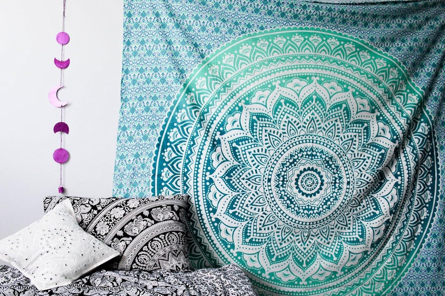 raajsee Indian Cotton Green Tapestry Mandala Wall Hangings- Tapestry For Bedroom - Indie Wall Tapestry Hippie Room Decor - Boho Small Tapestrys Aesthetic 30x40 Inches