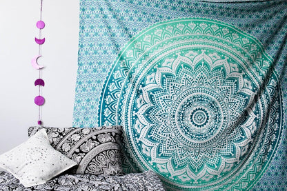 raajsee Indian Cotton Green Tapestry Mandala Wall Hangings- Tapestry For Bedroom - Indie Wall Tapestry Hippie Room Decor - Boho Small Tapestrys Aesthetic 30x40 Inches