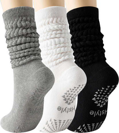 Hstyle Grip Pilates Socks for Women, Slouch Scrunch Yoga Barre Socks for Hospital Workout