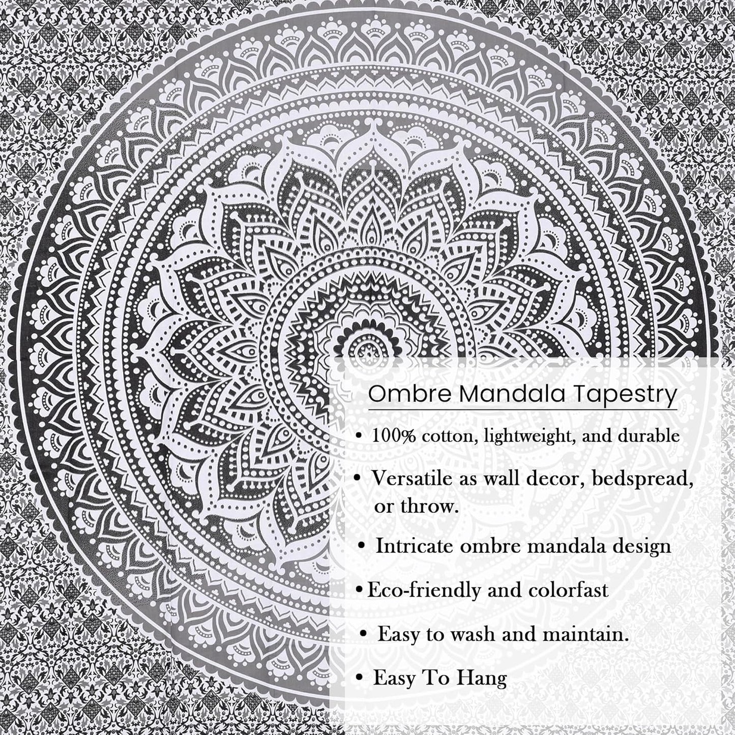 THE ART BOX Original Gold Tapestry Wall Hanging Mandala – Cotton Throw Tapestry – Boho Bedding White and Gold Medium Bedspread 54x60 Inches – Meditation & Yoga Rug Mat