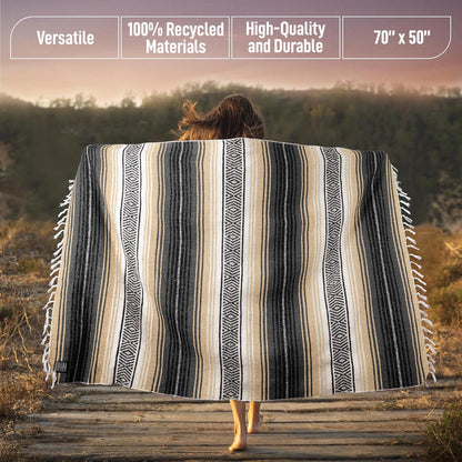 Hydration Nation Authentic Large Handwoven Mexican Blanket - Soft Yoga - Durable Serape - Lightweight Falsa, Beach, Camping, Picnic, Outdoor 70"x50" - Mandarin