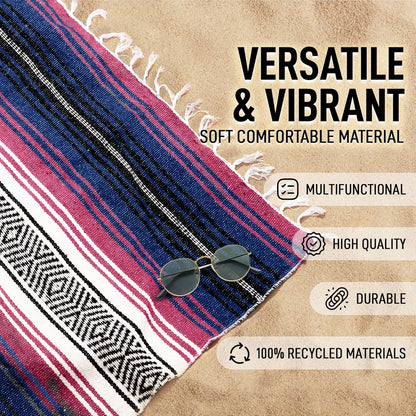 Hydration Nation Authentic Large Handwoven Mexican Blanket - Soft Yoga - Durable Serape - Lightweight Falsa, Beach, Camping, Picnic, Outdoor 70"x50" - Mandarin