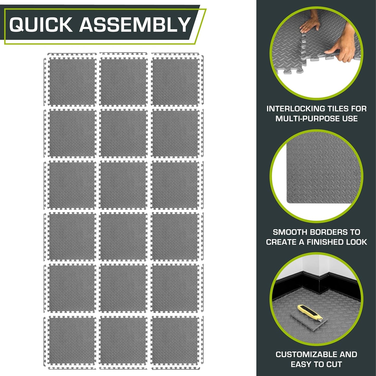 ProsourceFit Exercise Puzzle Mat ½-inch, EVA Interlocking Foam Floor Tiles for Home Gym, Workout Equipment, Kids Play Areas, Black, 24 SQ FT - 6 Tiles