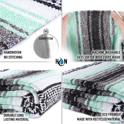 Hydration Nation Authentic Large Handwoven Mexican Blanket - Soft Yoga - Durable Serape - Lightweight Falsa, Beach, Camping, Picnic, Outdoor 70"x50" - Mandarin