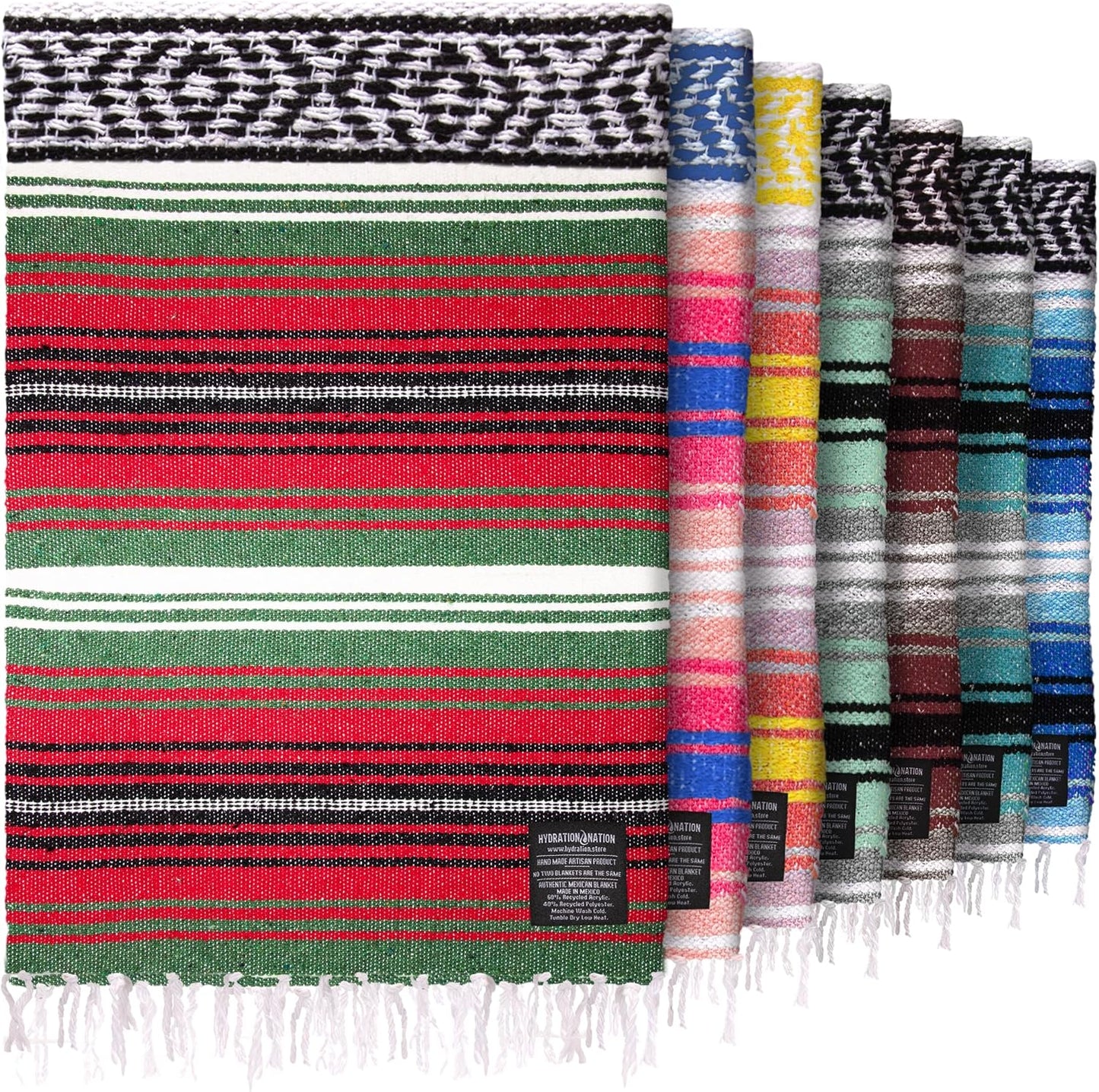 Hydration Nation Authentic Large Handwoven Mexican Blanket - Soft Yoga - Durable Serape - Lightweight Falsa, Beach, Camping, Picnic, Outdoor 70"x50" - Mandarin