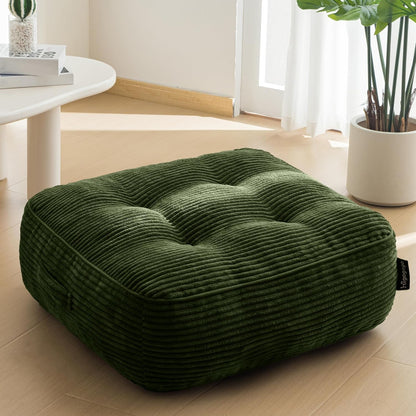 HIGOGOGO Floor Pillow Cushion for Adults, Meditation Cushion Pillow, Large Square Floor Sitting, Tufted Corduroy Cover, for Tatami Living Room or Yoga, 22x22 Inch, Dark Grey