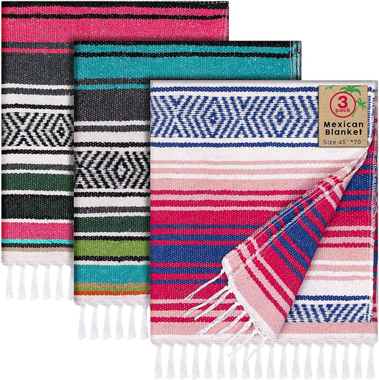 Oudain 6 Pack Mexican Blankets 45 x 70 Inch Cotton Woven Serape Throw Blanket, Baja Yoga Blanket for Beach Picnic Camping Boho Couch Decor Travel Outdoor (Retro Color)