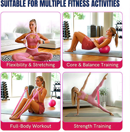 Pilates Kit for Women 17PCS, Home Pilates Workout Equipment Set with 14” Pilates Ring and Ball, Resistance Bands, Stretch Strap, Yoga Ring, Full Body Fitness Kit for Home Gym
