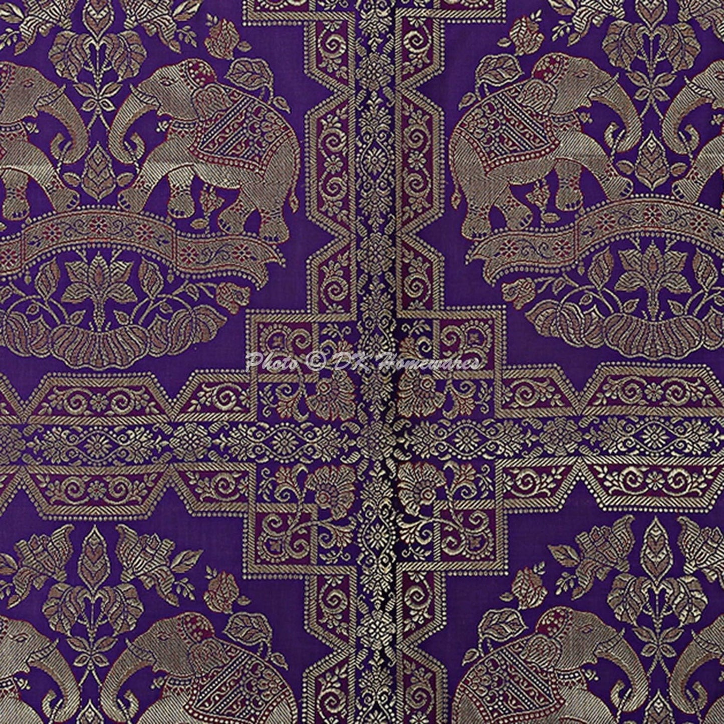 Indian Home Decor Living Room Bolster Yoga Rectangular Pillowcase Cover Cylindrical Hotdog Purple Tubular Jacquard Brocade Silk Elephant Traditional Throw Cushion Cover 76x38 cm - 1 Pc