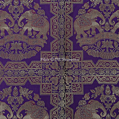 Ethnic Living Room Decorative Bolster Yoga Rectangle Pillow Cover Cylindrical Hotdog Purple Tube Jacquard Brocade Silk Elephant Traditional Throw Pillowcase 76x38 cm - Set of 2 Pcs