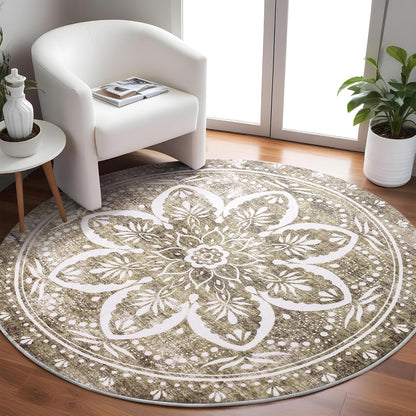 Carvapet 4ft Washable Round Rugs, Modern Abstract Circle Rug, Non Slip Rubber Backing Foldable Low Pile Carpet for Living Room Bedroom, 4ft Red/Orange Rug